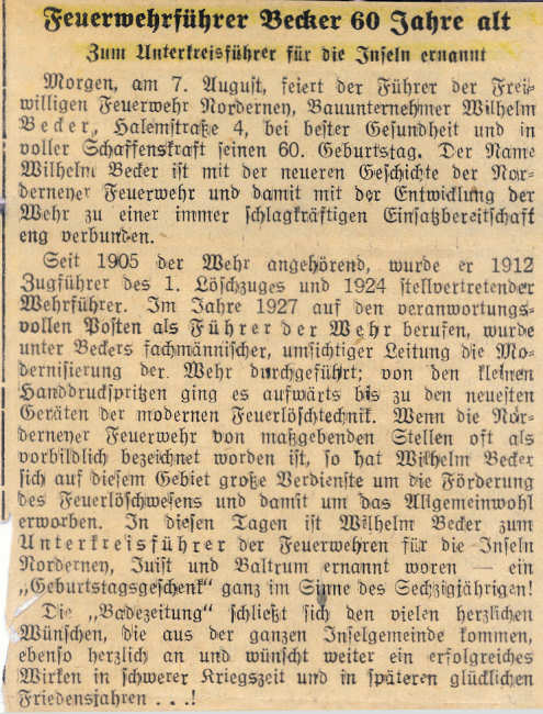 Großer Bahnhof für den Wehrführer W. Becker, 07.08.1942