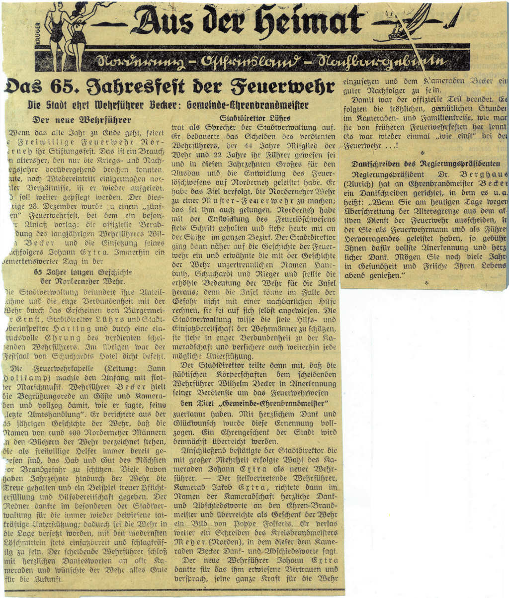 Stadt ehrt Wehrführer Becker - 28.12.1949