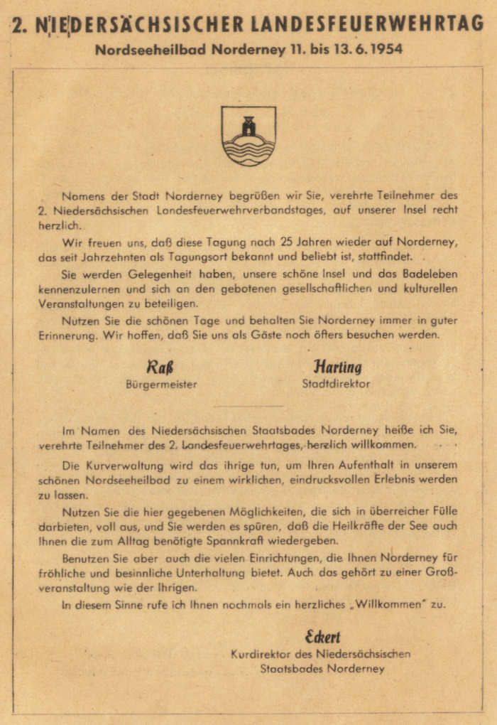 Niedersächsischer Landesfeuerwehrtag 11. - 13. Juni 1954
