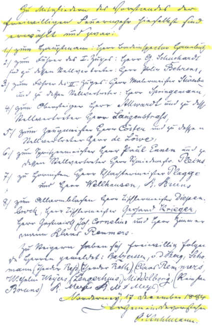 Mitglieder des 1. Vorstandes der F.F. Norderney 17.12.1884