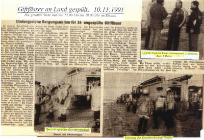 Giftfässer an Land gespült - 10.11.1991