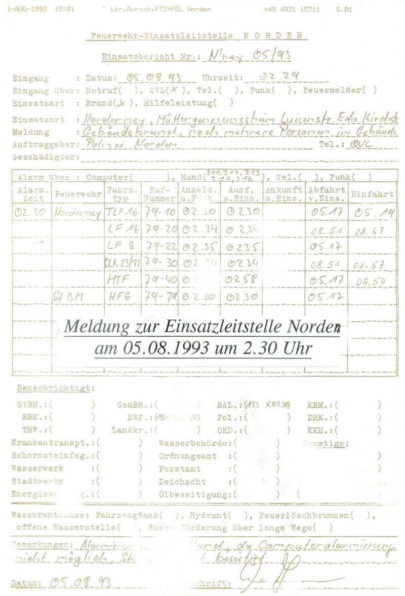 Großbrand am Mütterkurheim "Maria am Meer" - 05.08.1993