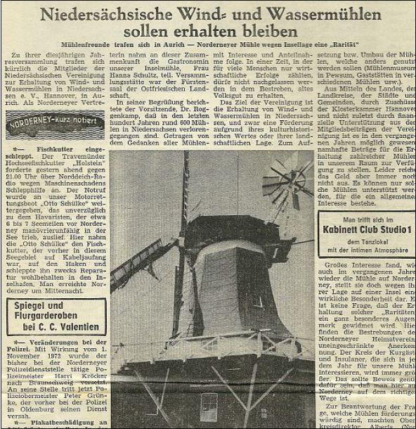 Bericht aus der Norderneyer Badezeitung vom 3. November 1972. 